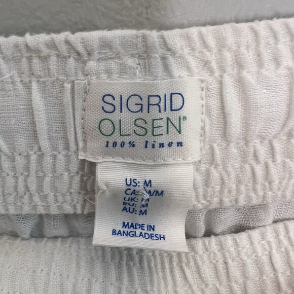Sigrid Olsen Womens Linen Pull On Pants White Sz M Wide Leg Boho Vacation Beach - Picture 8 of 12